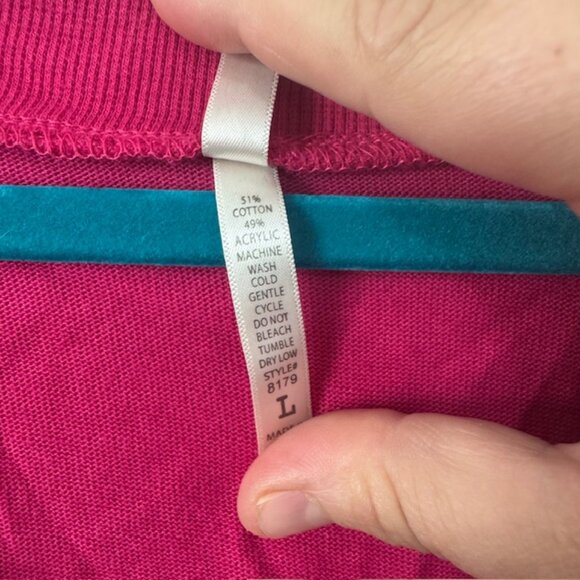 Womens Pink Cotton Long Sleeve V-Neck Size Large‎ NWOT - Picture 5 of 6